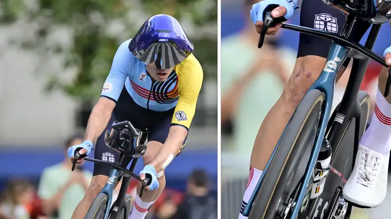 Wout van Aert was seen testing a double disc wheel setup for the Paris Olympics time trial.